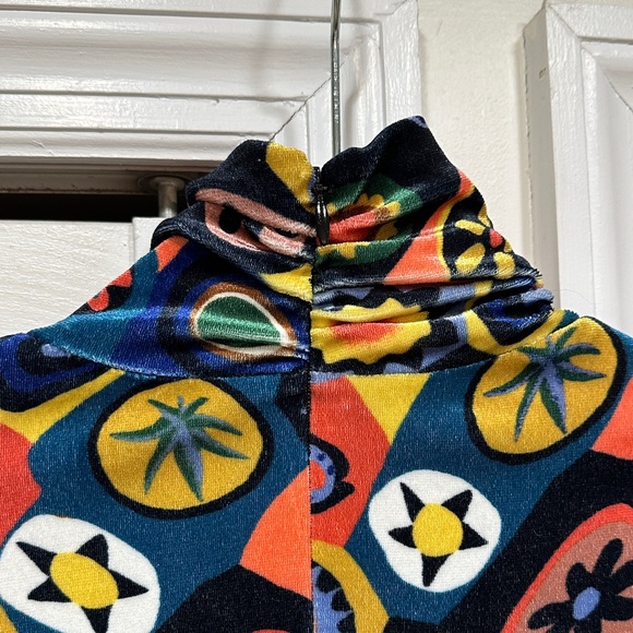 STAUD Velvet Bodycon Multicolor Patterned Turtleneck Dress Small - Picture 6 of 7